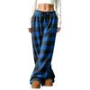 Women's Casual Plaid Print -Lined Wide Leg Pants with Elastic Waist, Loose Fit Trousers for Fall Winter