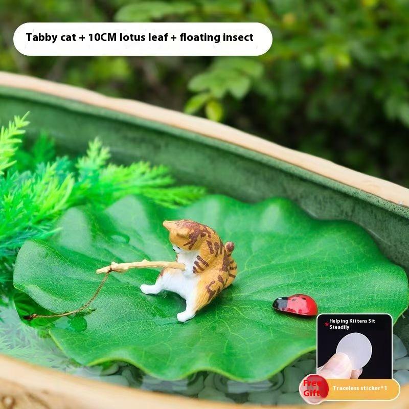 

1 Set Home Desktop Decoration Realistic Cats And Leaf Ladybird Resins Figurines Fishtank Accessories Unique Birthday Gifts A2