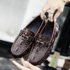 Men's Spring Alligator Pattern Leather Slip-On Shoes - Casual, Trendy, Soft Sole Driving & Work Shoes