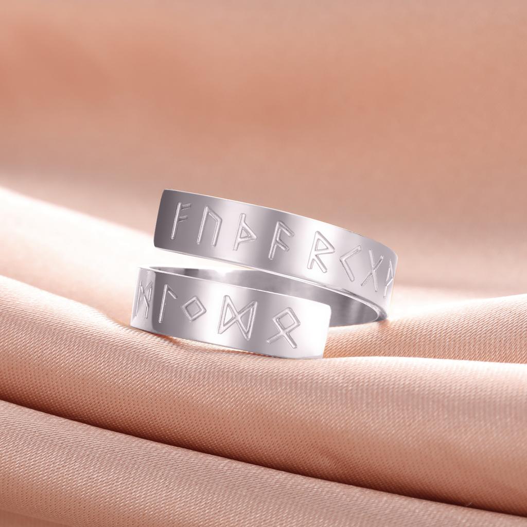 Viking Norse Runes Adjustable Ring for Men Women Stainless Steel Vintage Couple Jewelry Gift Amulet