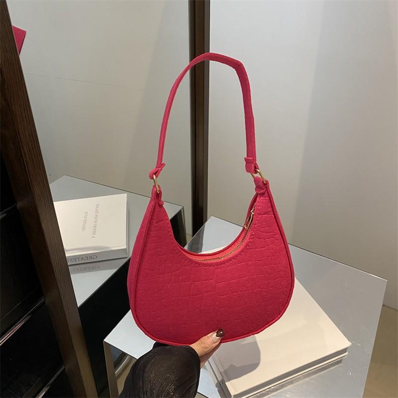 1Pcs Casual Solid Color Handbag For Daily Travel Women'S Stone Pattern Underarm Shoulder Tote Bag With Felt Material