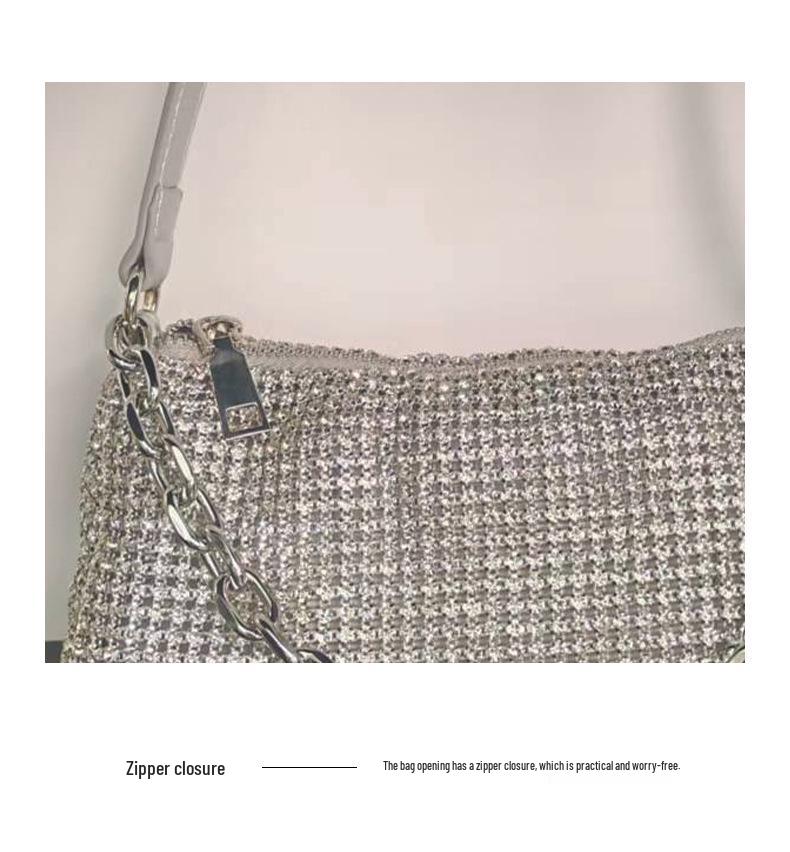 Sparkly Rhinestone Women's Crossbody Evening Bag - Trapezoid Shape, Chain Strap, Underarm Style