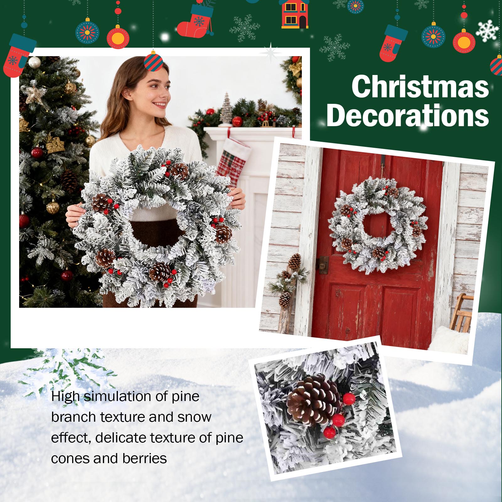 

Christmas Norfolk Wreath PE Soft Rubber Texture Needles And Pinevine Christmas Decoration One Size