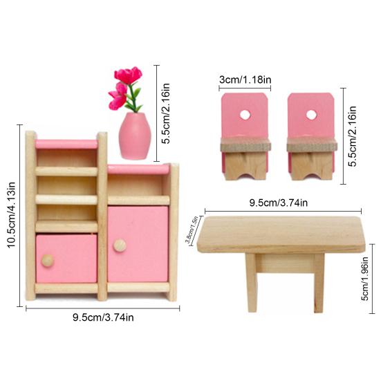 Kids Mini Table Chair Cabinet for 1/12 Dollhouse Bearoom Living Room DIY Accessories