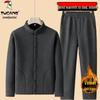 Woodpecker Dad Winter Fleece-Lined Men's Three-Piece Set: Thickened Cotton Coat, Vest, and Cardigan Jacket for Middle-Aged and Elderly.