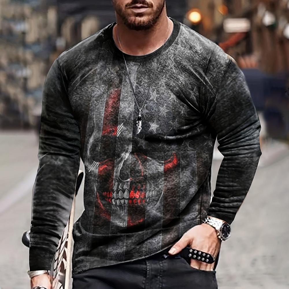 Vintage Men's T Shirt Long Sleeve Fall Tops Broken Flag Pattern 3D Printed War T Shirt Oversized Loose Street Sportswear Xs-7Xl