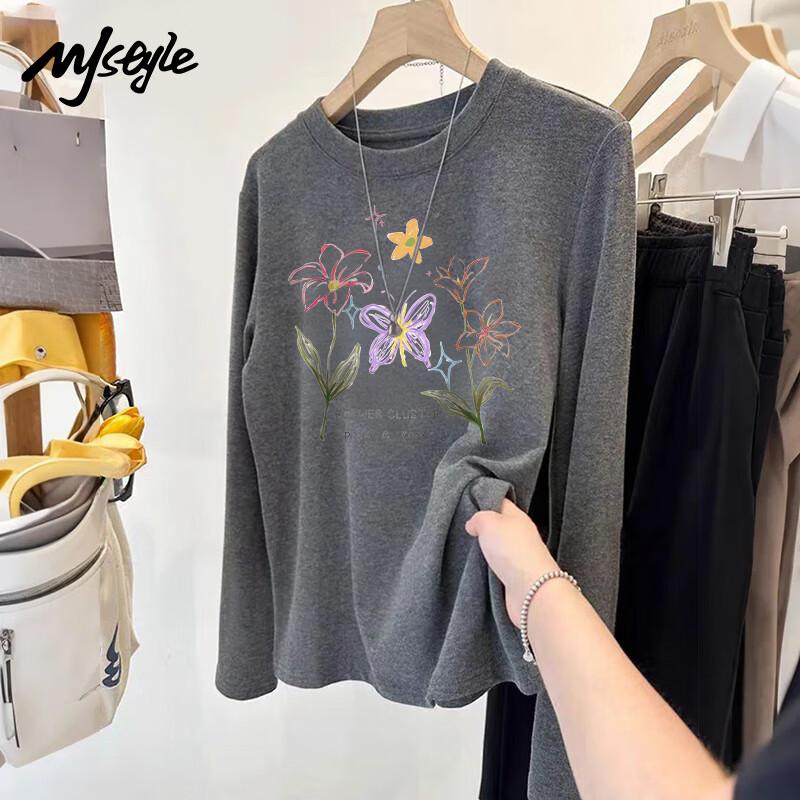 Женский топ MJ STYLE с флисовой подкладкой, круглым вырезом и длинным рукавом XL