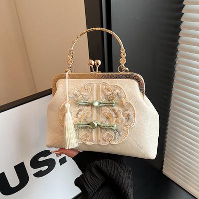 Damen Abendtasche mit Stickerei, Schulterkette, Messenger-Clutch, Geldbörse mit Henkel, bestickte Umhängetasche mit Blumenmuster, Abendhandtasche für Hochzeit, Party, Abschlussball