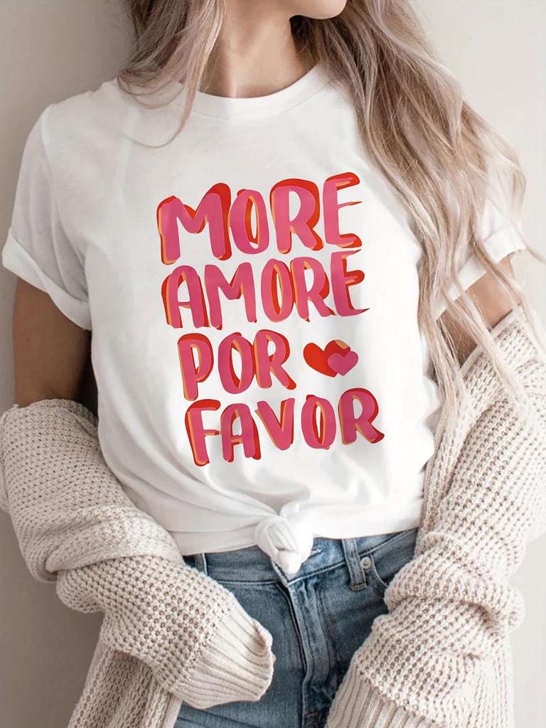 Breathable Fabric Spring Summer Casual Attire Playful Graphic Comfortable Women Casual Sleeve Print Heart Design Medium Stretch
