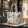 Cartoon School Stationery Pattern Portable Casual Tote Bag Cute Daily Use Handbag for Students Lightweight Shoulder Bag