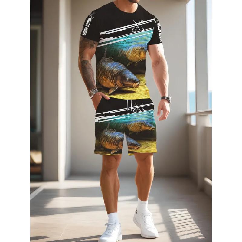 Fashion Men's Casual Suit 3D Casual Color Printing Summer T-shirt Shorts Simple
