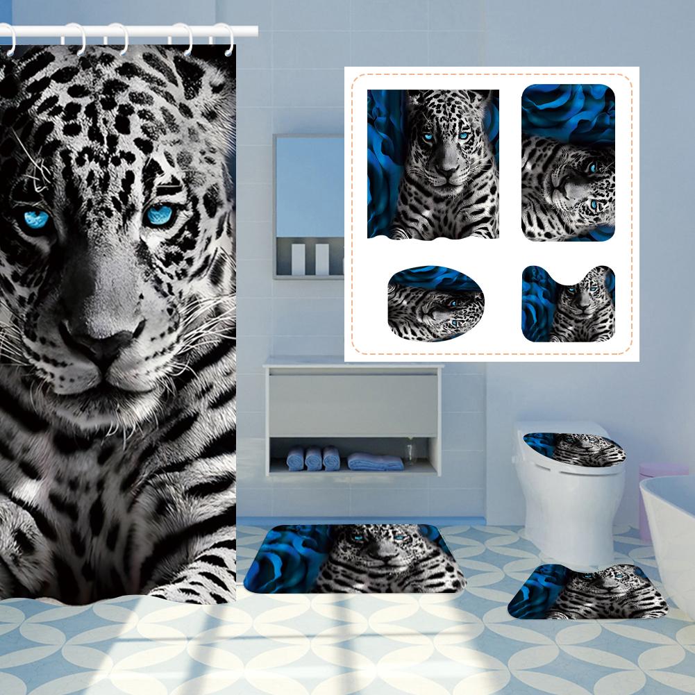 4Pcs Waterproof Shower Curtain Set Bathroom Curtain with Entrance Doormat Toilet Seat Cover Rug Anti-Slip Floor Mat Bath Decor