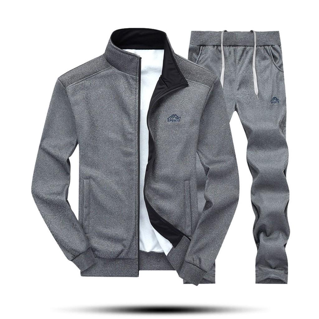 Men's Winter Solid Sweatshirt Tops Pants Sets Sports Suit Tracksuit