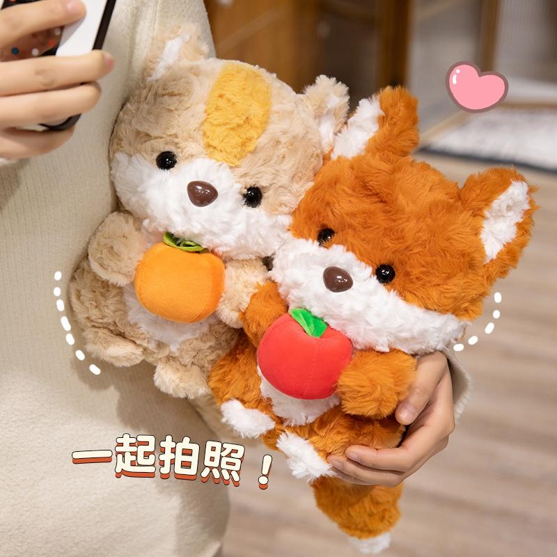 Kawaii 24cm Plush Fox And Squirrel Cartoon Animal Pillow Stuffed Soft Toy with Fruit Doll Ideal Birthday Gift