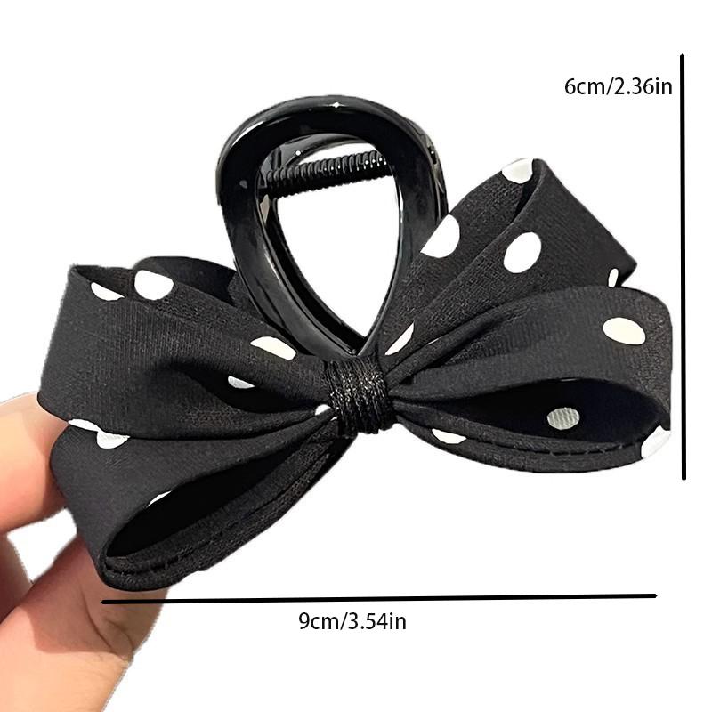 High-grade polka dot bow hairclip claw for women elegant shark clip high ponytail hairpin back of head clip