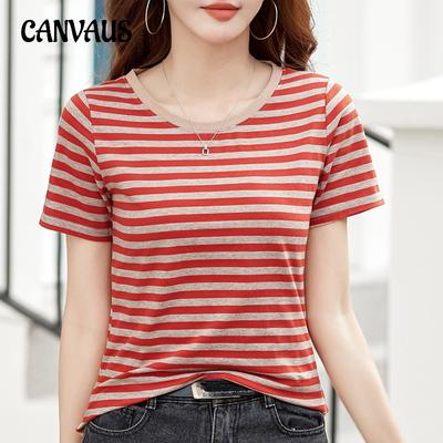 Sommer Damen T-Shirt Rundhals Gestreift Kurzarm Top