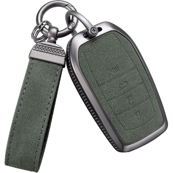 YO&YOYE Compatible with Toyota Key Fob Cover with Keychain Leather Key Case Protector for Avalon Camry Corolla RAV4 Sequoia Highlander Smart Key