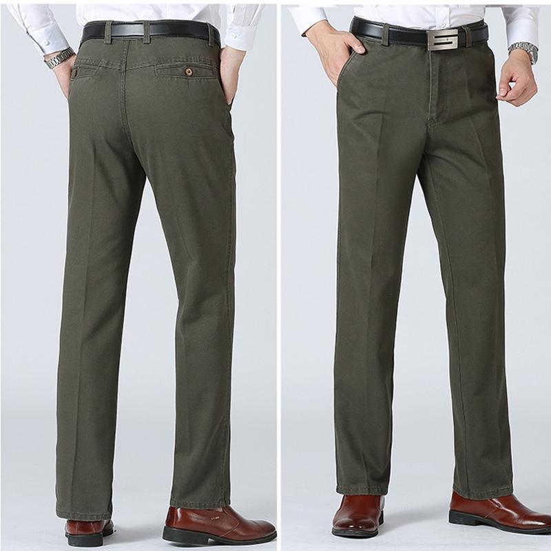 Men’s Breathable Casual Pants Cotton High Waist Lightweight Straight Trousers for Male Comfortable Fit Loose Business Work Dress Pant with Pocket