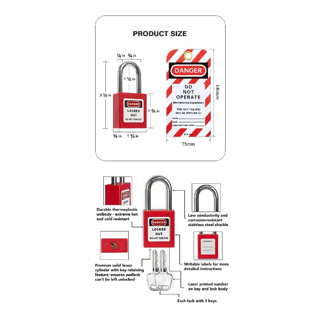 2/5PCS Safety Locks Set 2 Keys Per Lock with Tag Warning Signs Compliant Lock Out Tag Out Padlocks for Electrical Application