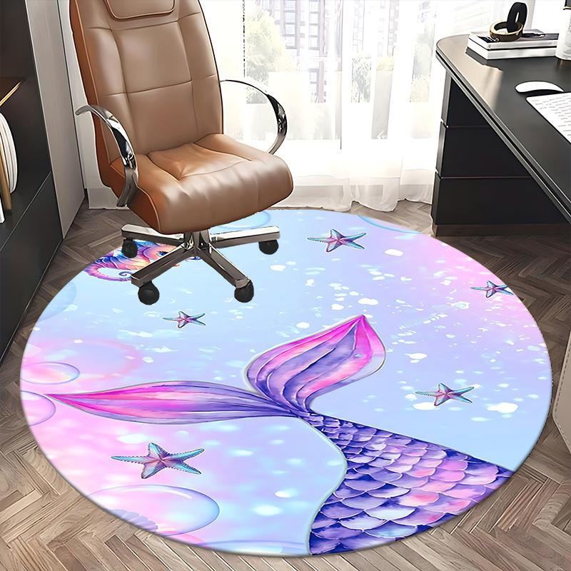 Mermaid Tail Chair Mat - Round Carpet for Home Decor, Office, Living Room