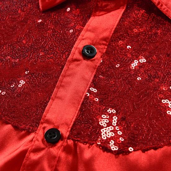Spring Fall Men Shirt Sequin Smooth Surface Single-breasted Patchwork Turn-down Collar Cardigan Long Sleeves Cosplay Club Dance Party Top