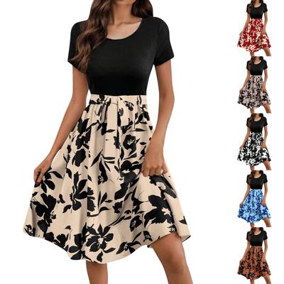 Lässiges Sommerkleid mit V-Ausschnitt für Damen, böhmisches Blumenkleid in A-Linie