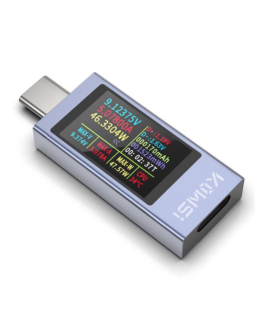 YEREADW Dwukierunkowy miernik mocy USB C z testerem multimetru prądu i napięcia z krzywą, metalowa obudowa, amperomierz, tester USB-C, wyświetlacz Type-C, 4-30V
