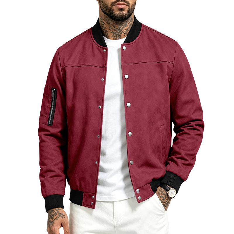 Men S Suede Flight Jacket Casual Loose Long Sleeve Workwear Baseball Coat