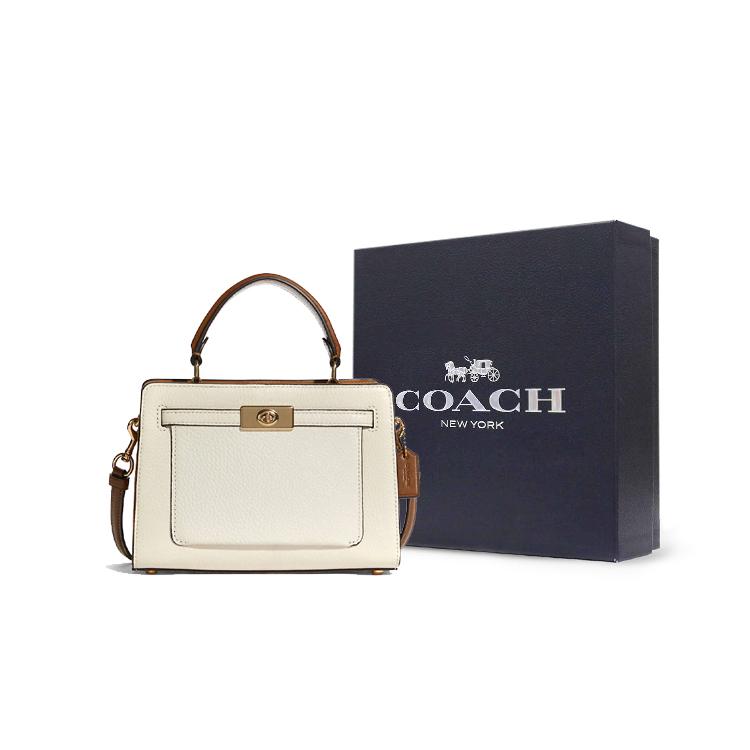 New COACH Lane Smooth Pebbled Leather Handbag Shoulder Bag Crossbody Bag Medium Size Women's Chalk White & Copper C8319-IMTVF