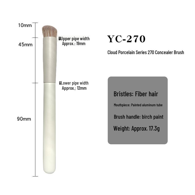 Cloud Porcelain Stippling Blush & Highlight Brush – Angled Round Head with Half-Fan Design