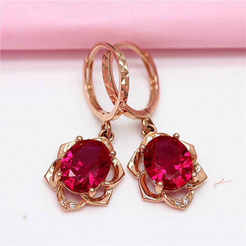 Purple Gold Inlaid Lace Redstone Earrings European Temperament Fashion Rose Gold Plated Earrings