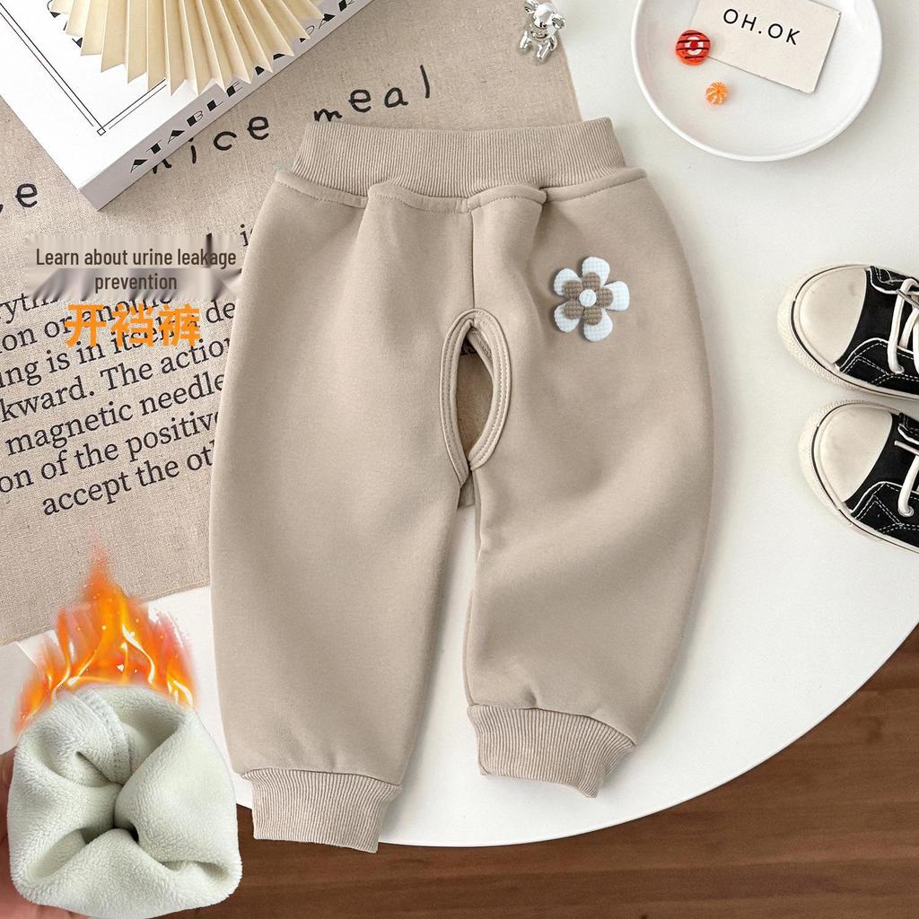 Baby-Sweathose mit Fleecefutter und offener Schritt: Verdickte, warme Herbst-/Winterkleidung für Jungen und Mädchen