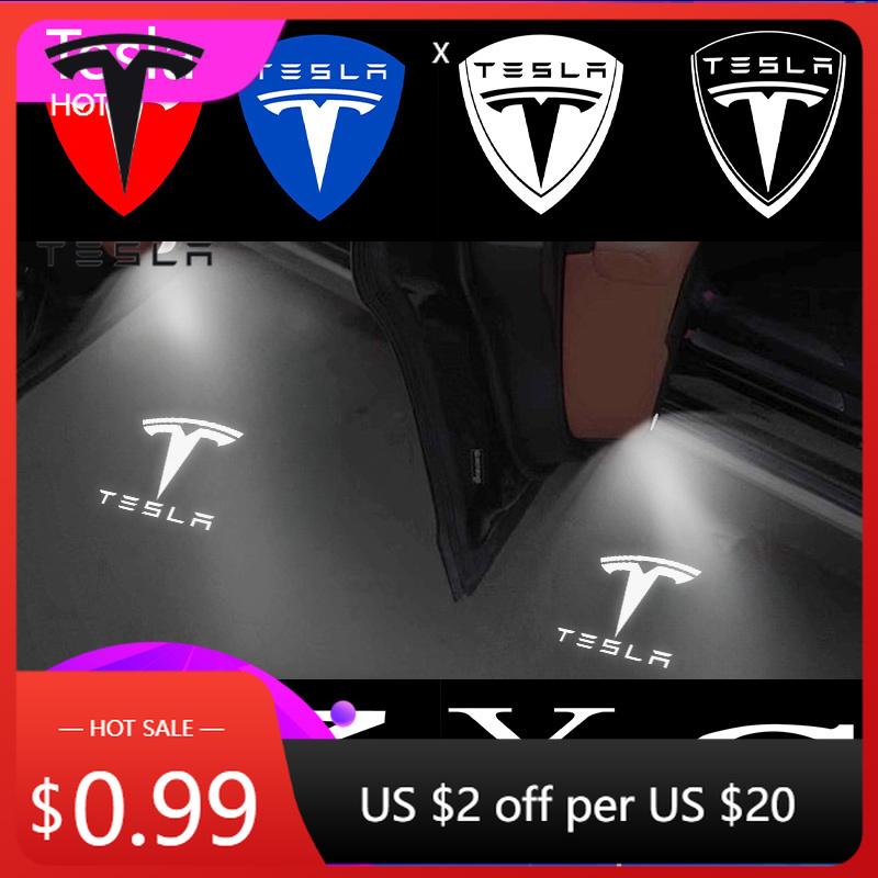 Car Sticker 2025 New Tesla 2pcs For Tesla Model Y 3 S X Door LED Logo Projector Puddle Light Super Bright Welcome Light Laser Sh