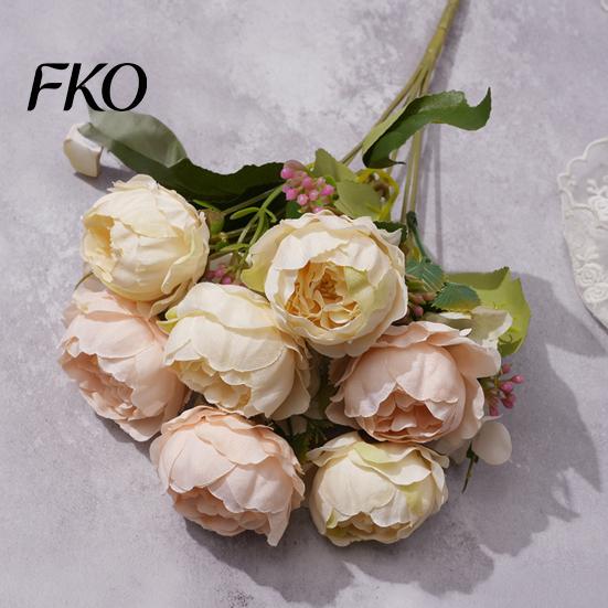 Home Decor Silk Flowers 7 Heads Artificial Peony Flowers, Vintage Fake Flower Arrangements Wedding Blue Bouquet Bouquets Decorations, Floral