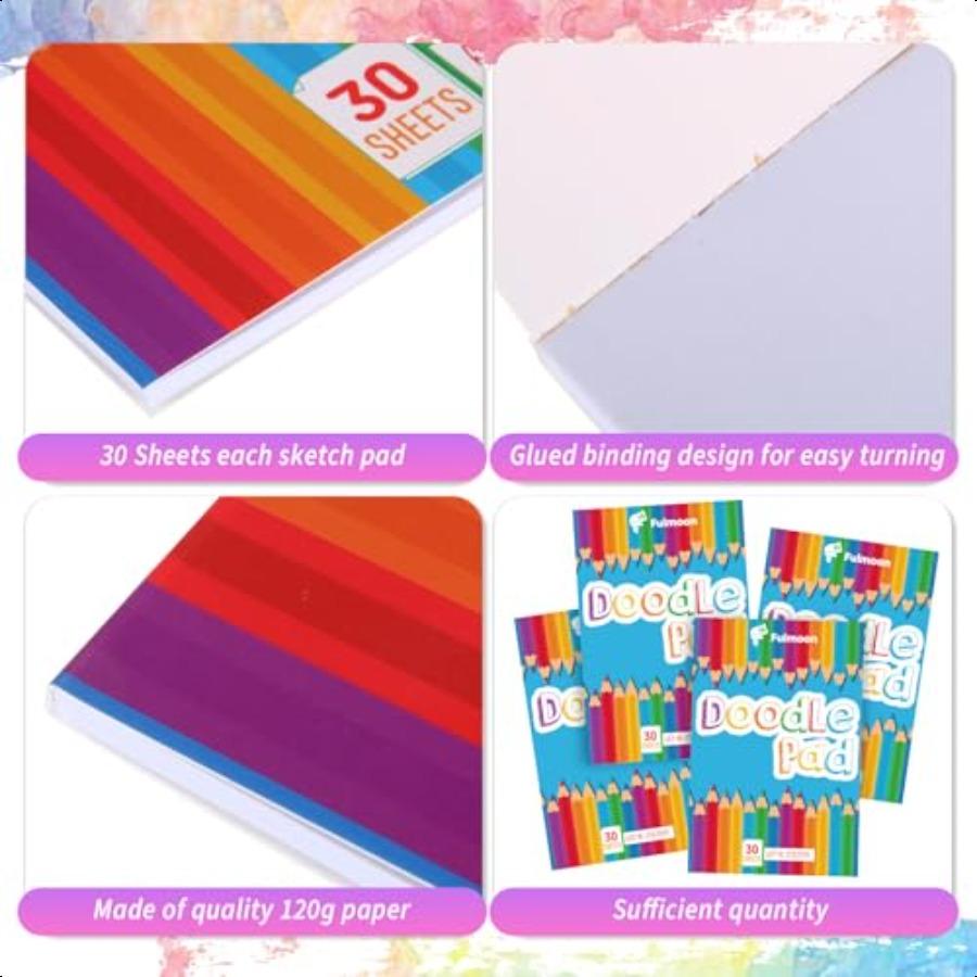 4 Pcs Doodle Drawing Paper Pad for 30 Sheets Drawing Paper Coloring Sketch Book Art Plies for Teens Adults Crayons Pencils Sch