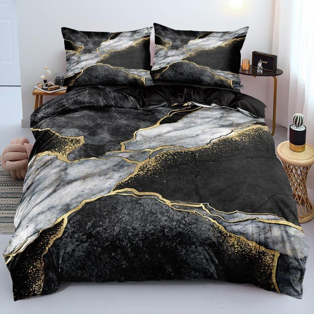 Set biancheria da letto color oro marmo, copripiumino e federa per bambini e adulti stampati in 3D in microfibra ultra-fine con cerniera