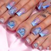 Pink False Nails Toenails with French Blue Tip Prevailing Natural Look Press-On Nail Sets for Working Dating or Partying