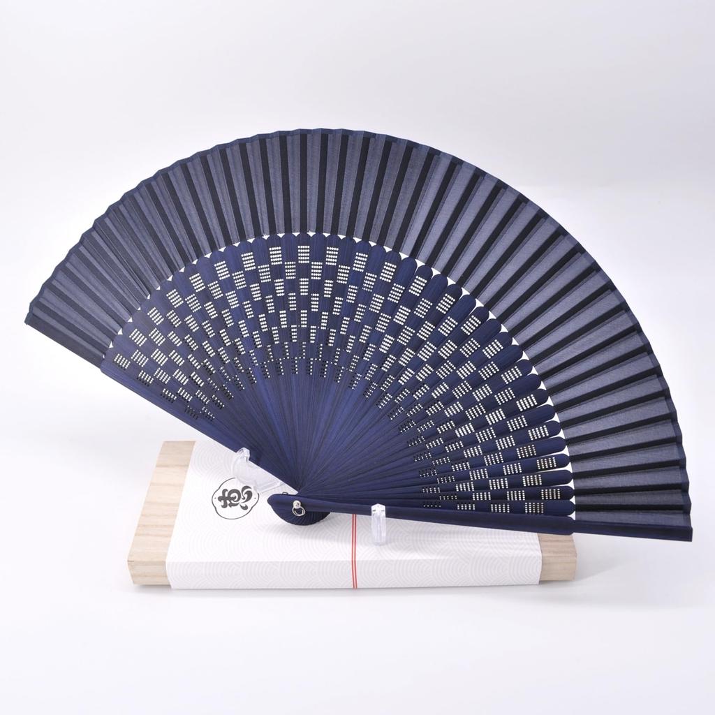 Noshi Box Checkered Navy Blue [Keichido] Fan, Frame, xin02,