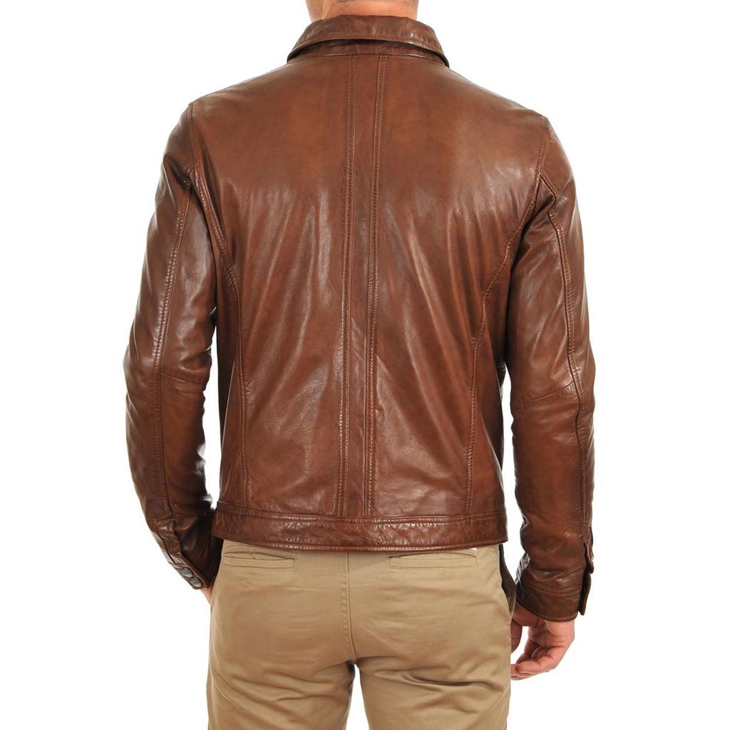 SKINOUTFIT Men's Genuine Lambskin Tan Leather Jacket Stylish Motorcycle Bomber Biker Outerwear MJ 45