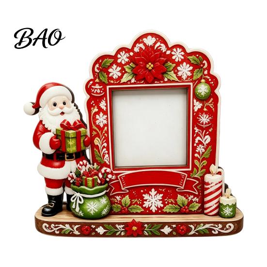 Portafoto Tradizionale Festivo Cornice in Legno 2D di Natale, Pupazzo di Neve Dipinto Babbo Natale Foto Natale Inverno Ornamento per la Casa Decorazione da Tavolo Ornamento Ricordo,