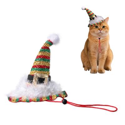 Cat Christmas Hat Pet Glittery Golden Xmas Hat Puppy Hat with Feathers for Cats And Small Dogs Photo Prop Festive