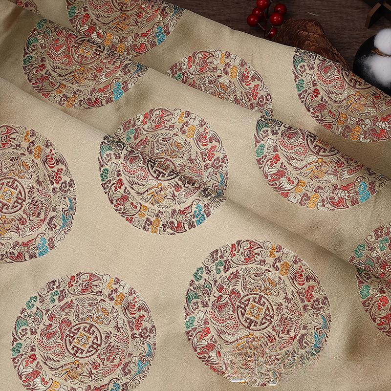 100x150cm High Quality Jacquard Brocade Fabric Thick Soft Bamboo Leaf for Women Dress Hanfu Upholstery Sewing Cloth Gold Blue