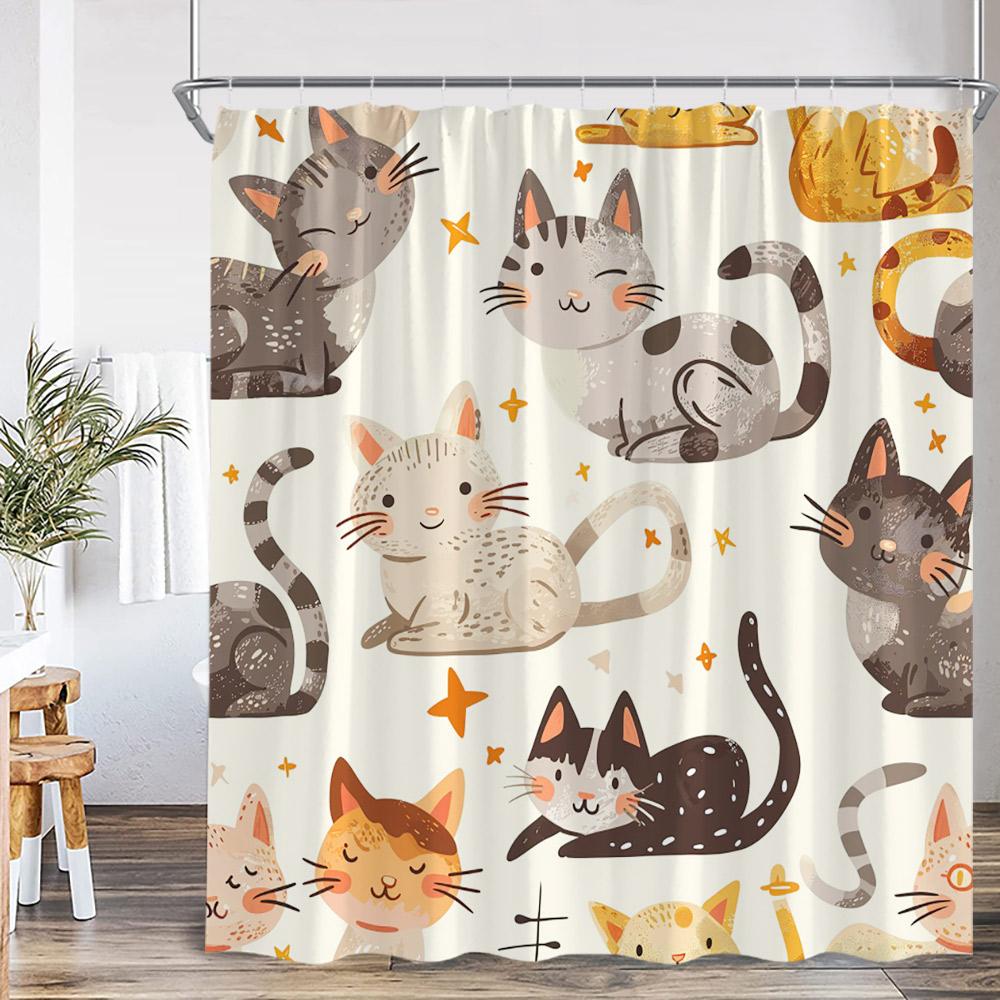Cats Animal Print Shower Curtain Cartoon Cat Mushroom Hello Sweet Cheeks Modern Polyester Fabric Bathroom Decor Curtain Cloth