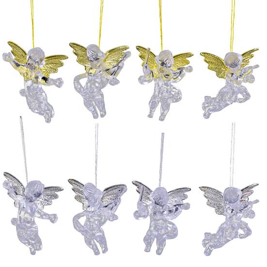 Holiday Party Hanging Decor 4Pcs Winged Angel Ornaments, Clear Figurines, Exquisite Gifts for Friends Christmas Tree Decor, Seasonal Home Supplies