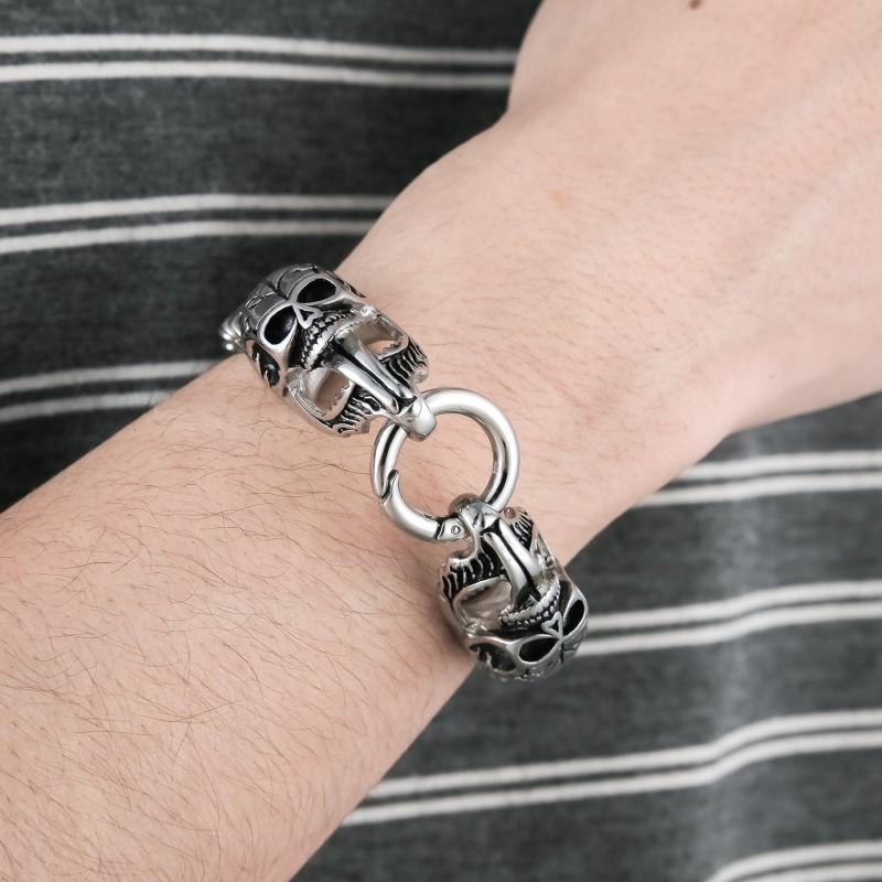 Mens Stainless Steel Skull Charm Bracelet Punk Style Titanium Bangle Fashion Accessory Jewelry