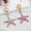 Keychain Sparkling Rhinestones Inlaid Starfish Design Keychain Pendant Enamel Oil Drip Process Smooth Edges Spring Buckle Key Holder Backpacks