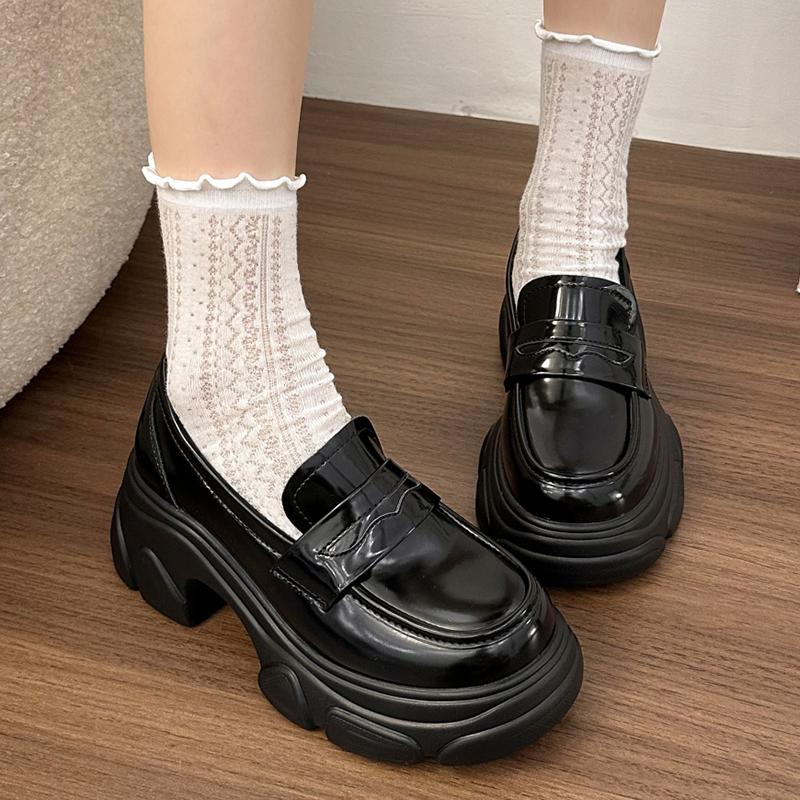 Fashion Chunky Platform Loafers for Women 2025 Autumn Preppy Style Patent Leather Dress Shoes Woman Comfortable Slip On Thick Heel Pumps