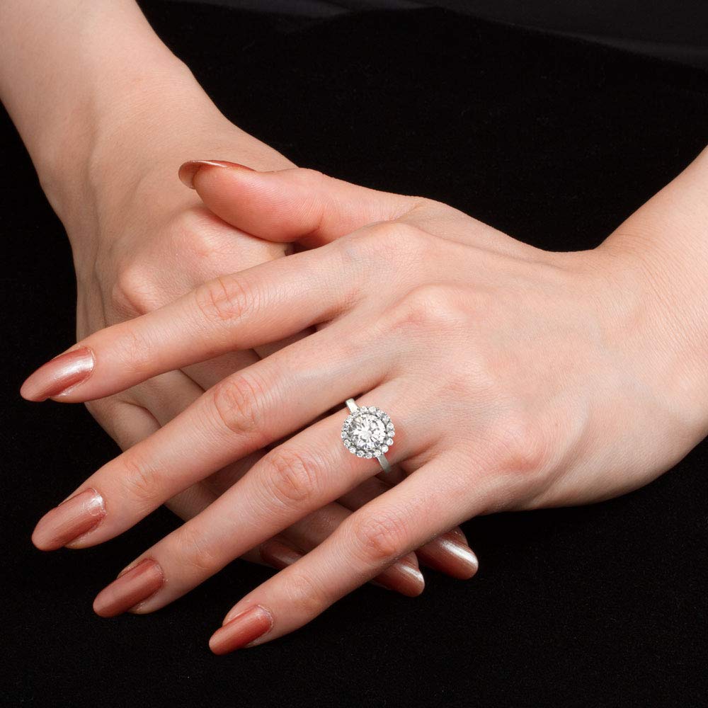 De Nuevo Anillo para Mujer Halo Procesado en Platino Plata 925 Anillo de Compromiso Anillo de Boda Regalo para Mujeres [Gift York] 1.25ct