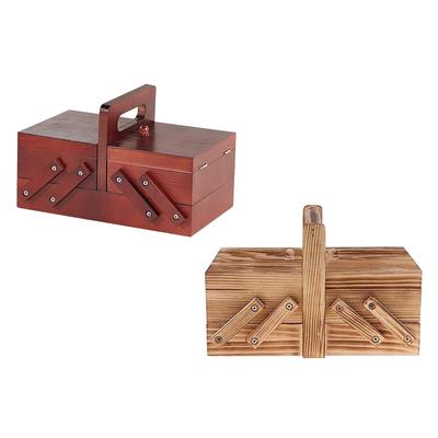 Portable Wooden Sewing Kit Box Scissors Accessories Sew Basket for Beginners