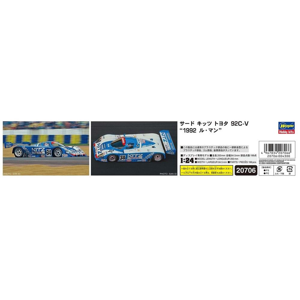 Hasegawa 1/24 Scale Toyota 92C-V Le Mans 1992 Plastic Model Kit 20706